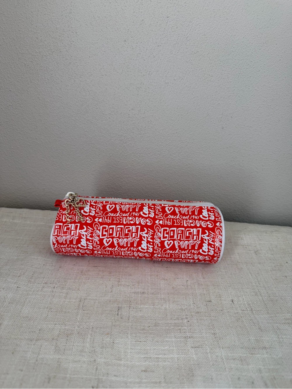 Coach Poppy Red Logo Graffiti Cosmetic Pencil Pouch